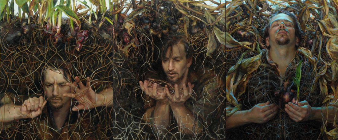 ''Dormancy Series — Yield'', 3 panels, 30x24'' each, oil, price on request